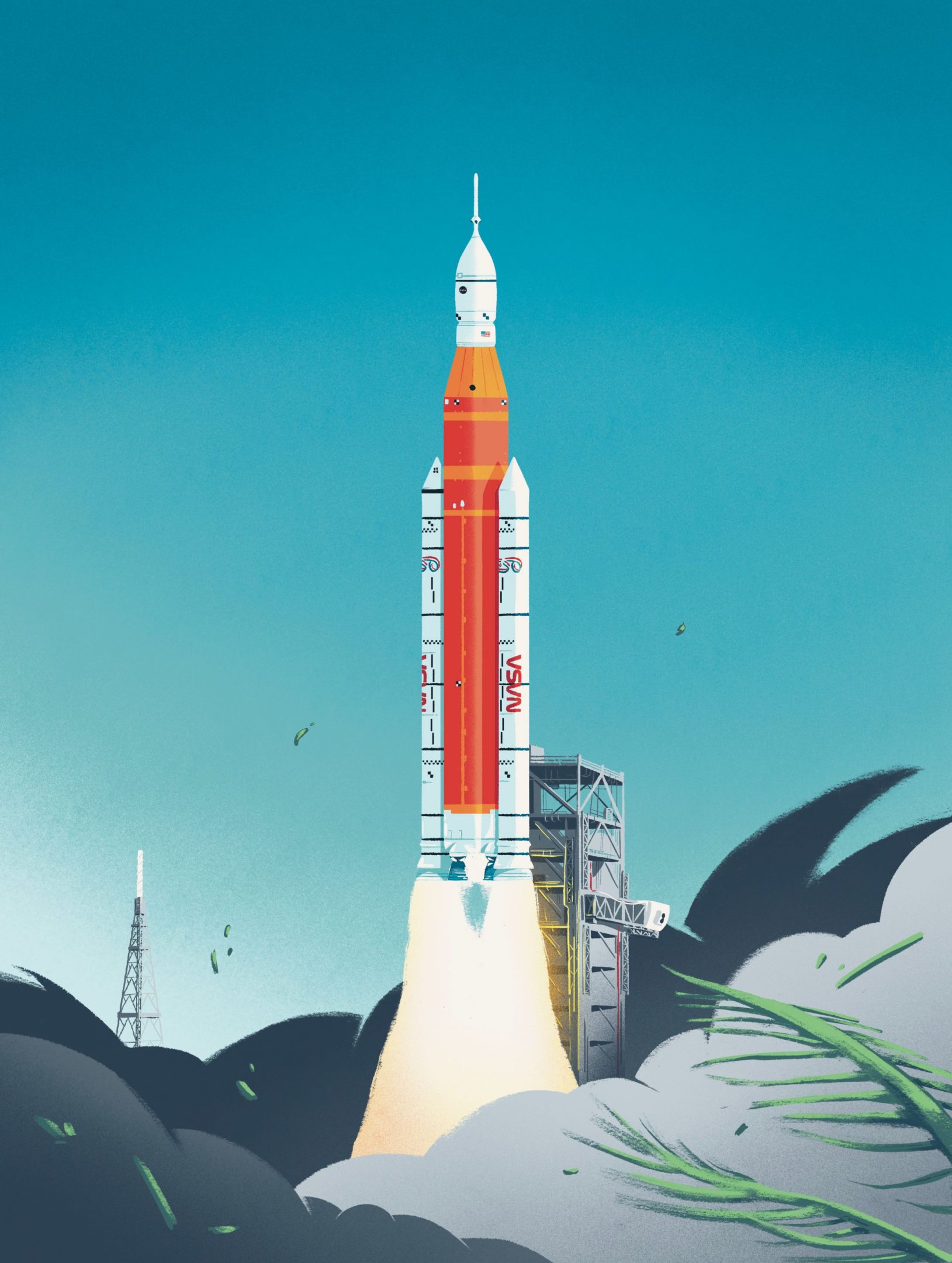 Launching of Artémis 2 illustrated by Jason Dejaégère