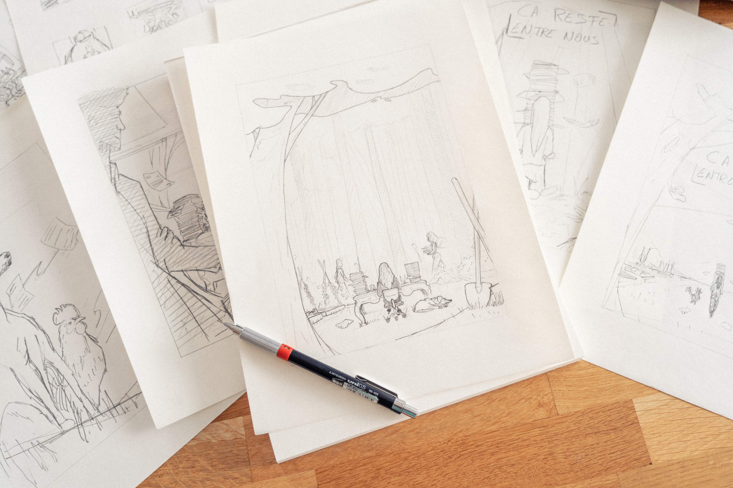 Final sketch for the book cover Ca reste entre nous illustrated by Jason Dejaegere