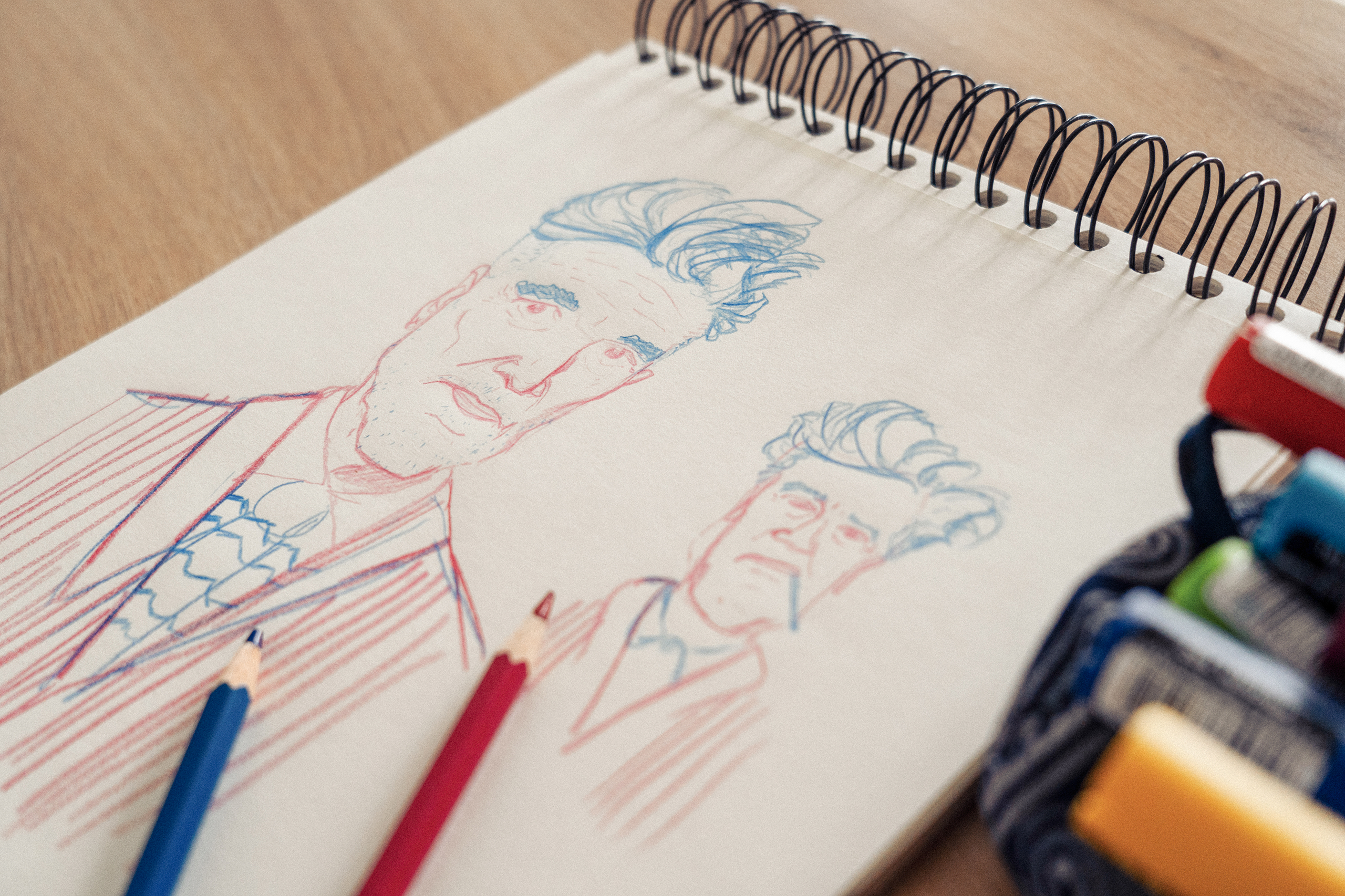 Sketches of David Lynch portrait by Jason Dejaegere