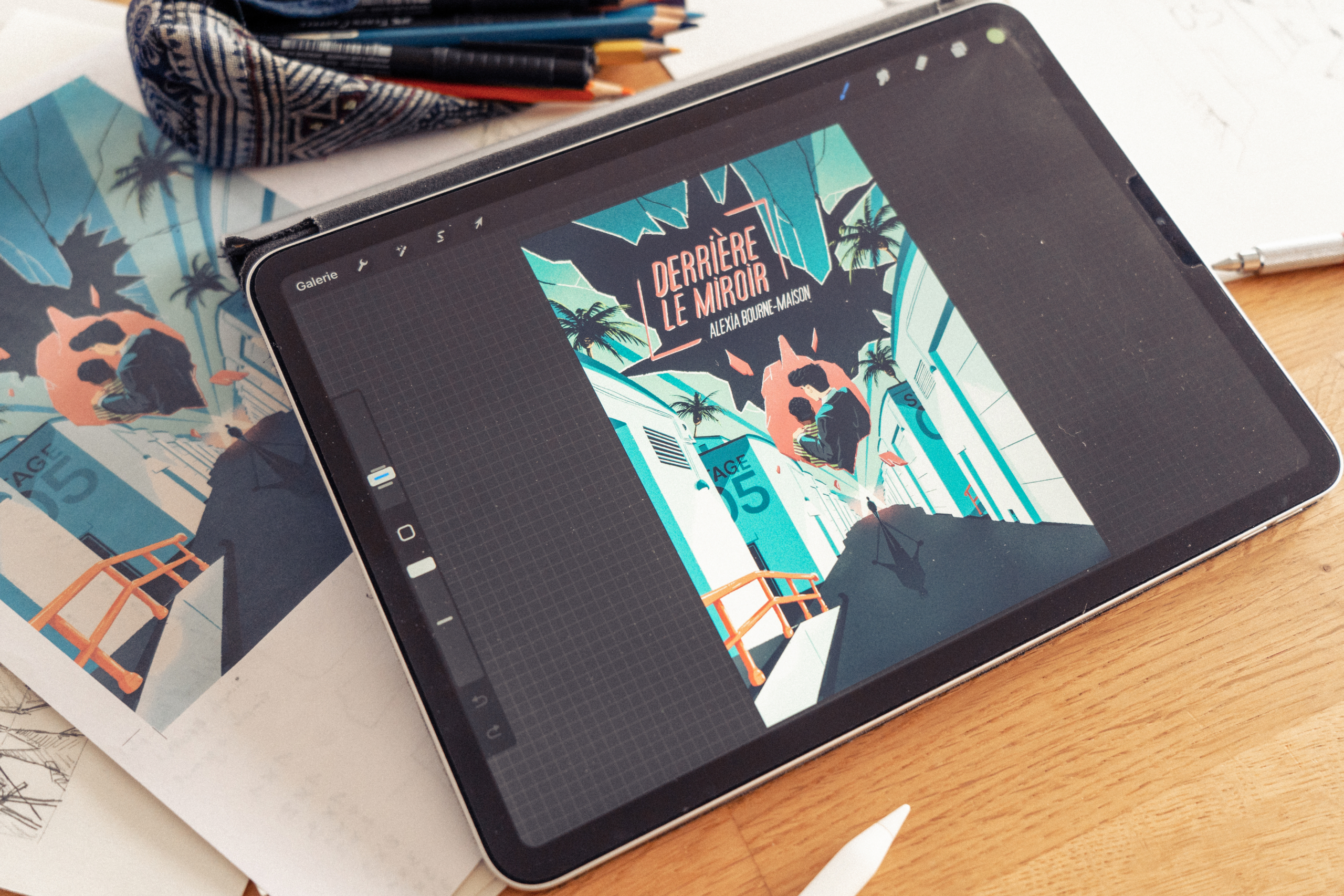 Book cover of Derrière le miroir drawn on procreate by Jason Dejaegere