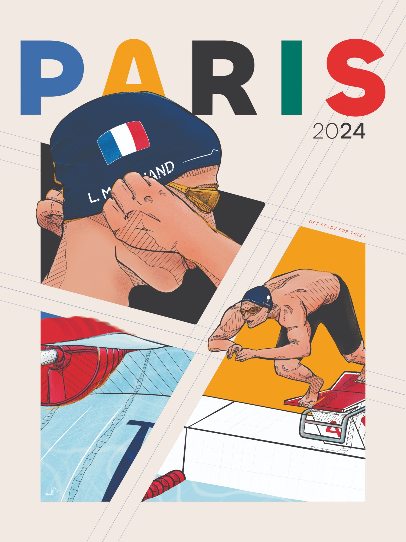 Poster Swimming Léon Marchand by Jason Dejaegere for Olympics Games in Paris 2024