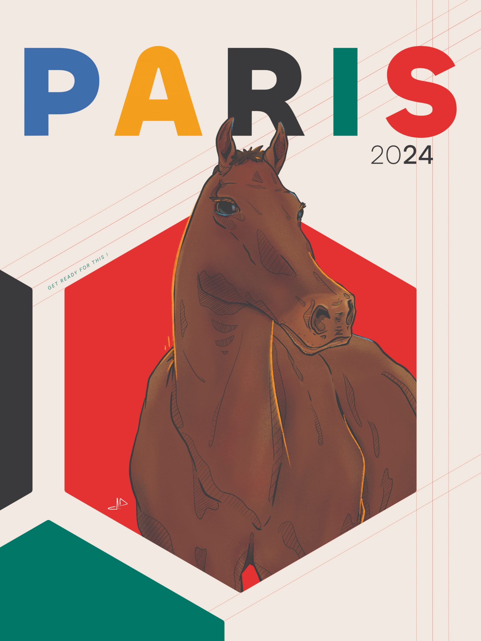 Poster Modern Pentathlon horse by Jason Dejaegere for Olympics Games in Paris 2024