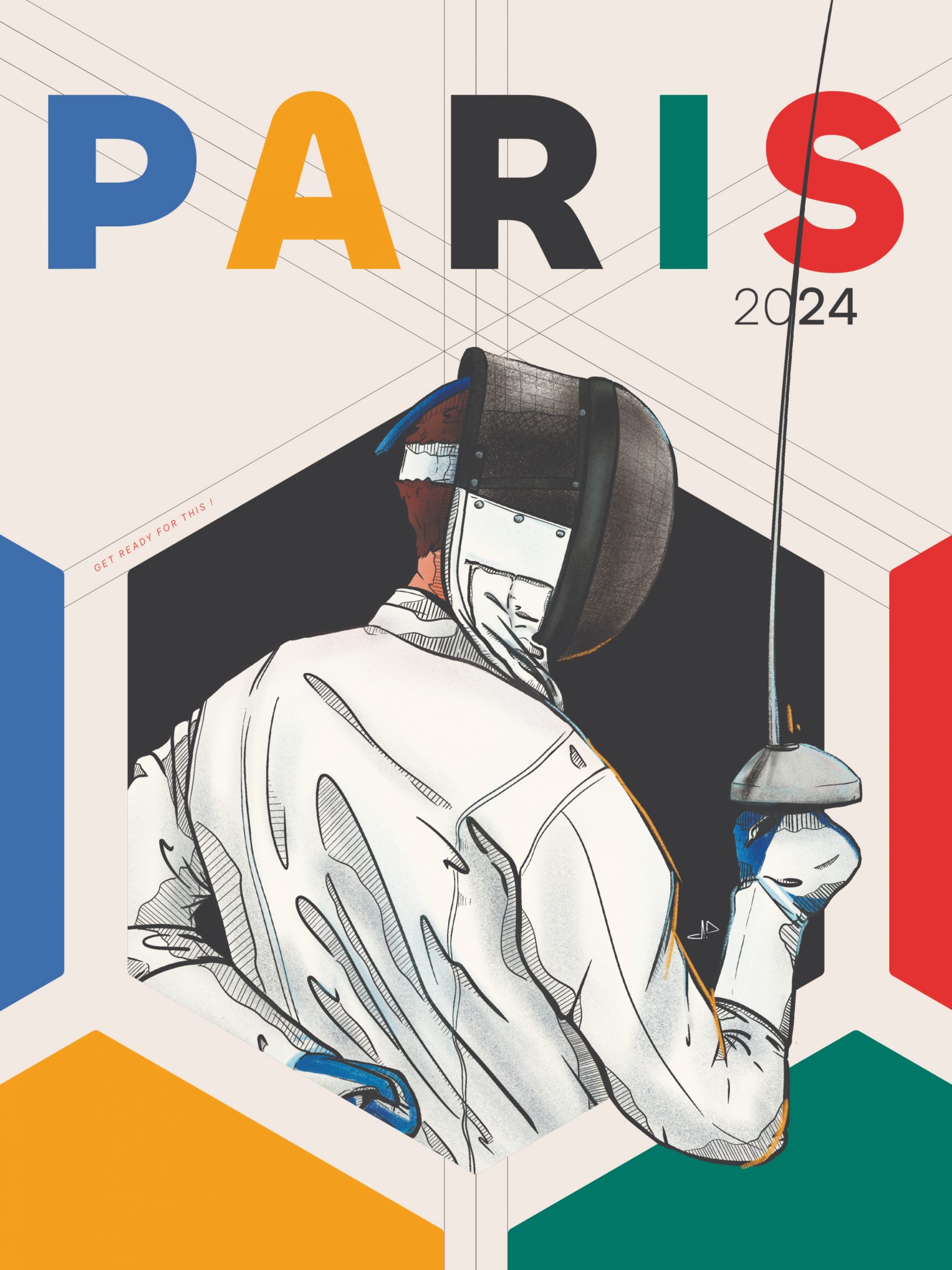 Poster modern pentathlon escrime by Jason Dejaegere for Olympics Games in Paris 2024