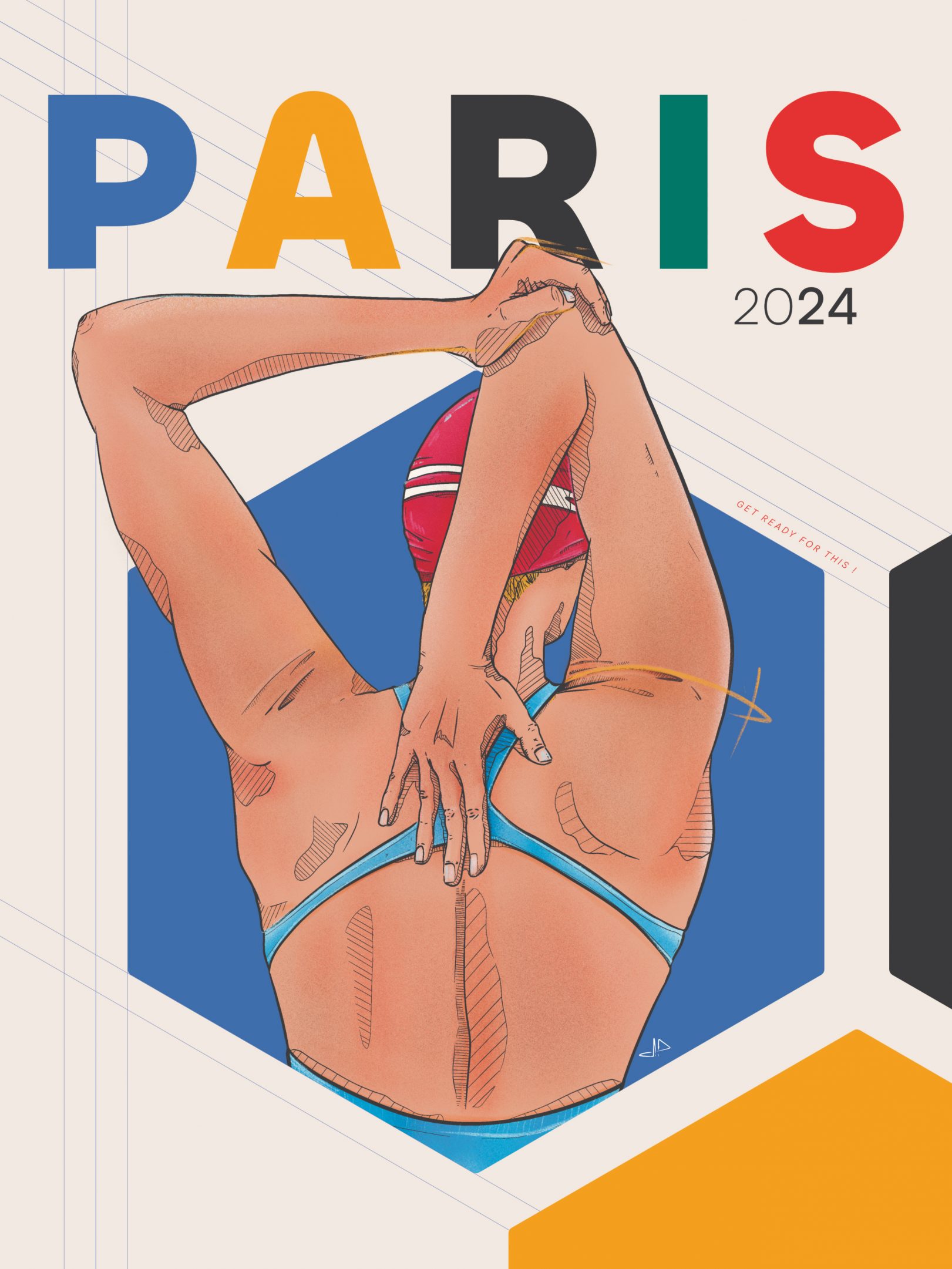 Poster modern pentathlon swimming by Jason Dejaegere for Olympics Games in Paris 2024