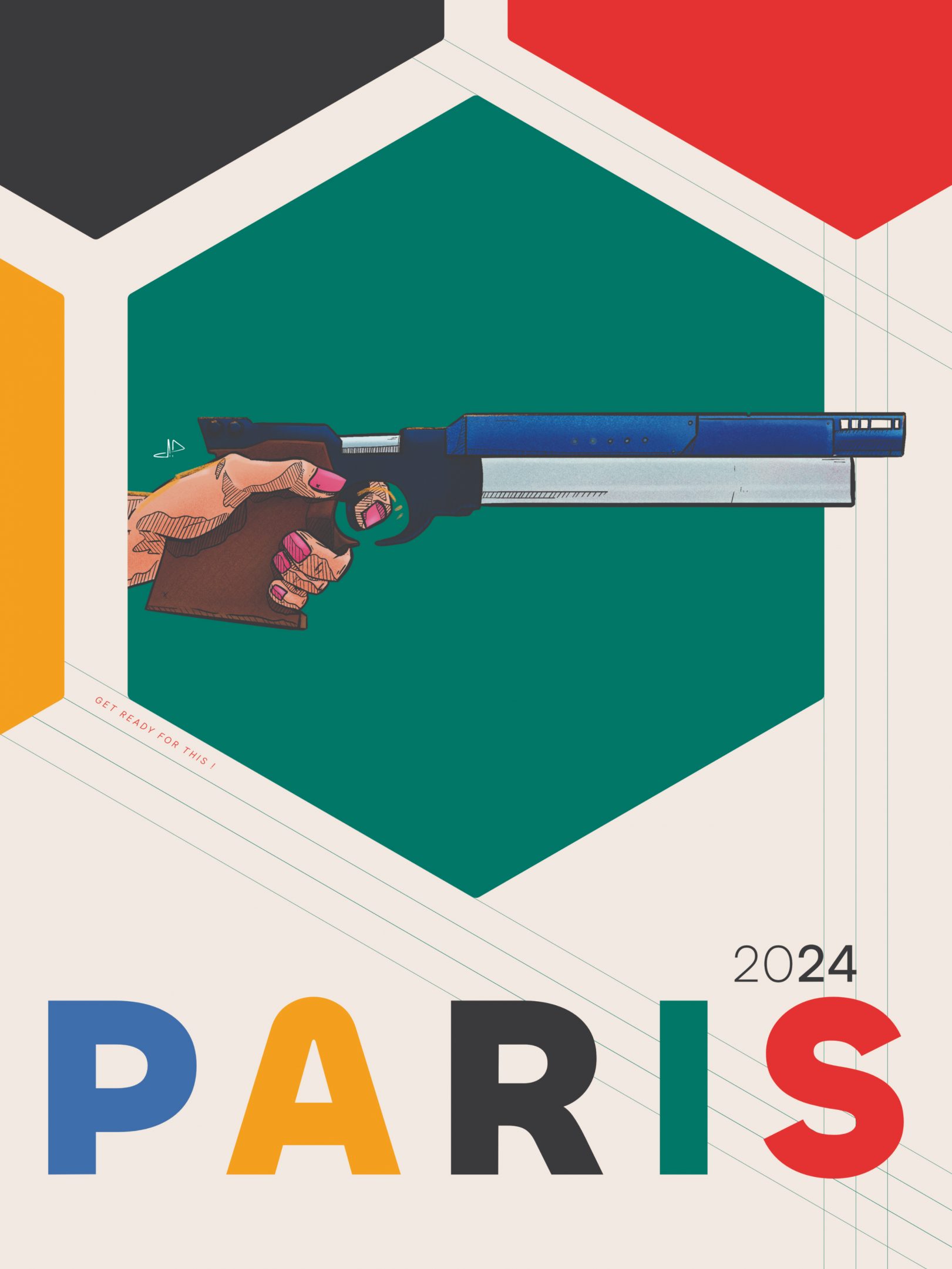 Poster modern pentathlon laser-run shooting by Jason Dejaegere for Olympics Games in Paris 2024