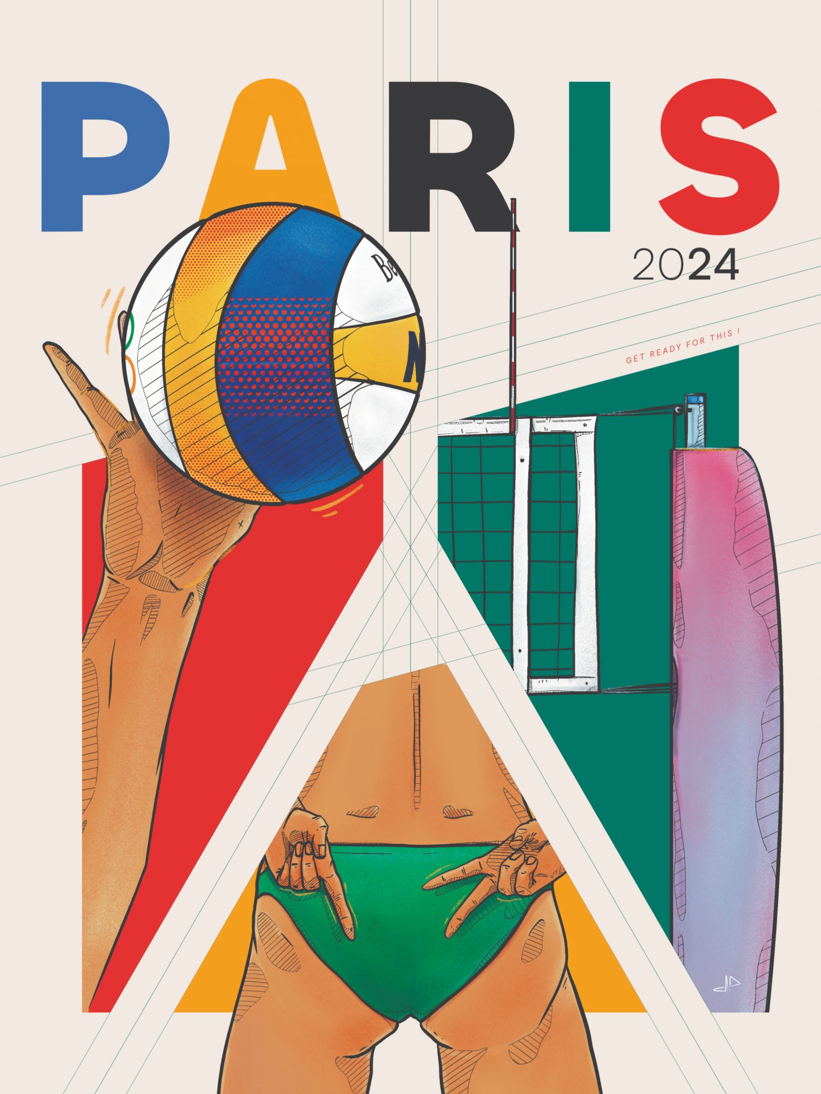 Poster beach volley by Jason Dejaegere for Olympics Games in Paris 2024