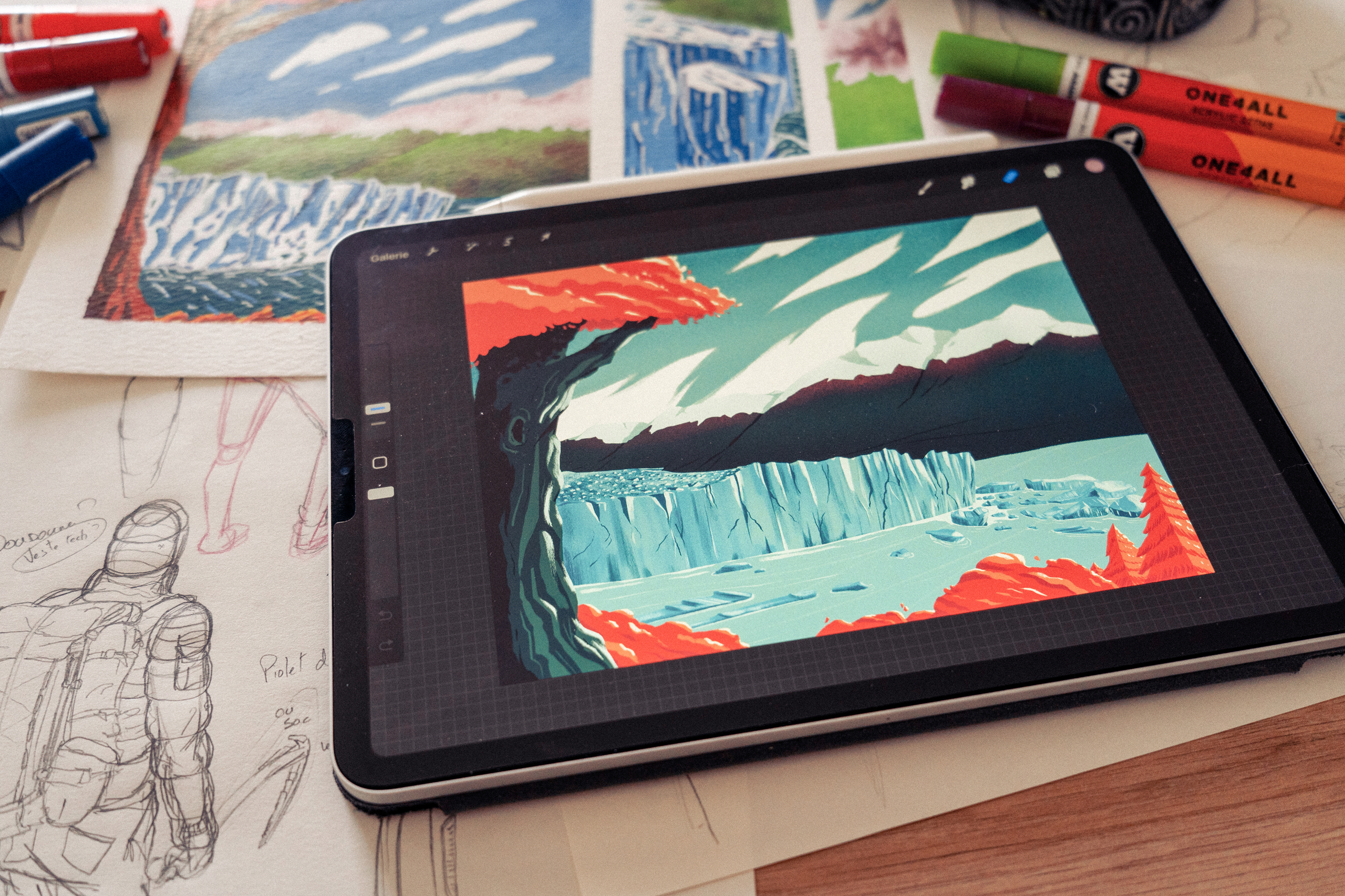 Illustration on iPad by Jason Dejaegere of glacier Perito Moreno for Le Cri du Glavier a polar novel