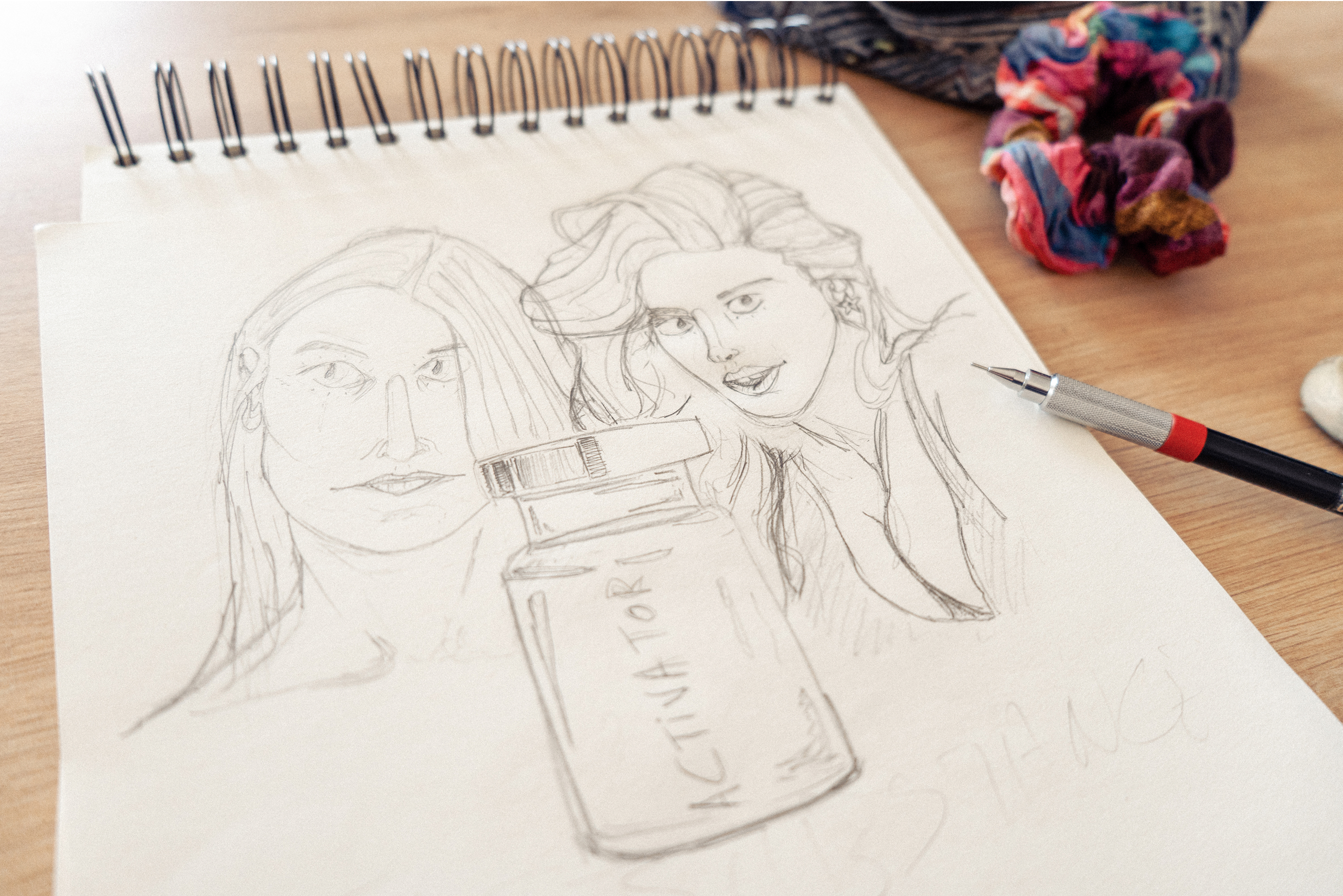 Sketch of the portraits for the movie The Substance