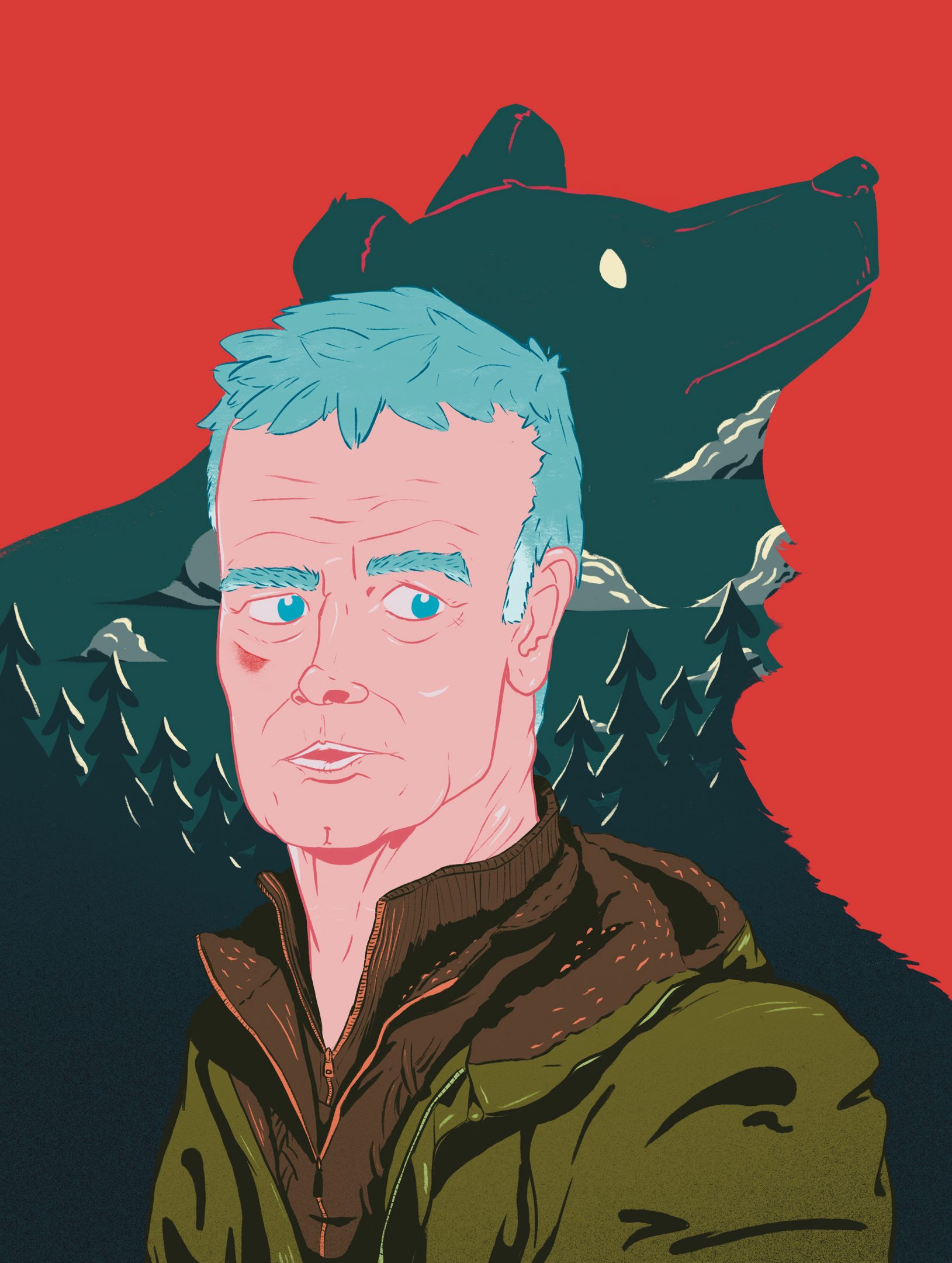 Illustration by Jason Dejaegere of a portrait of Franck Dubosc for the movie Un Ours dans le Jura