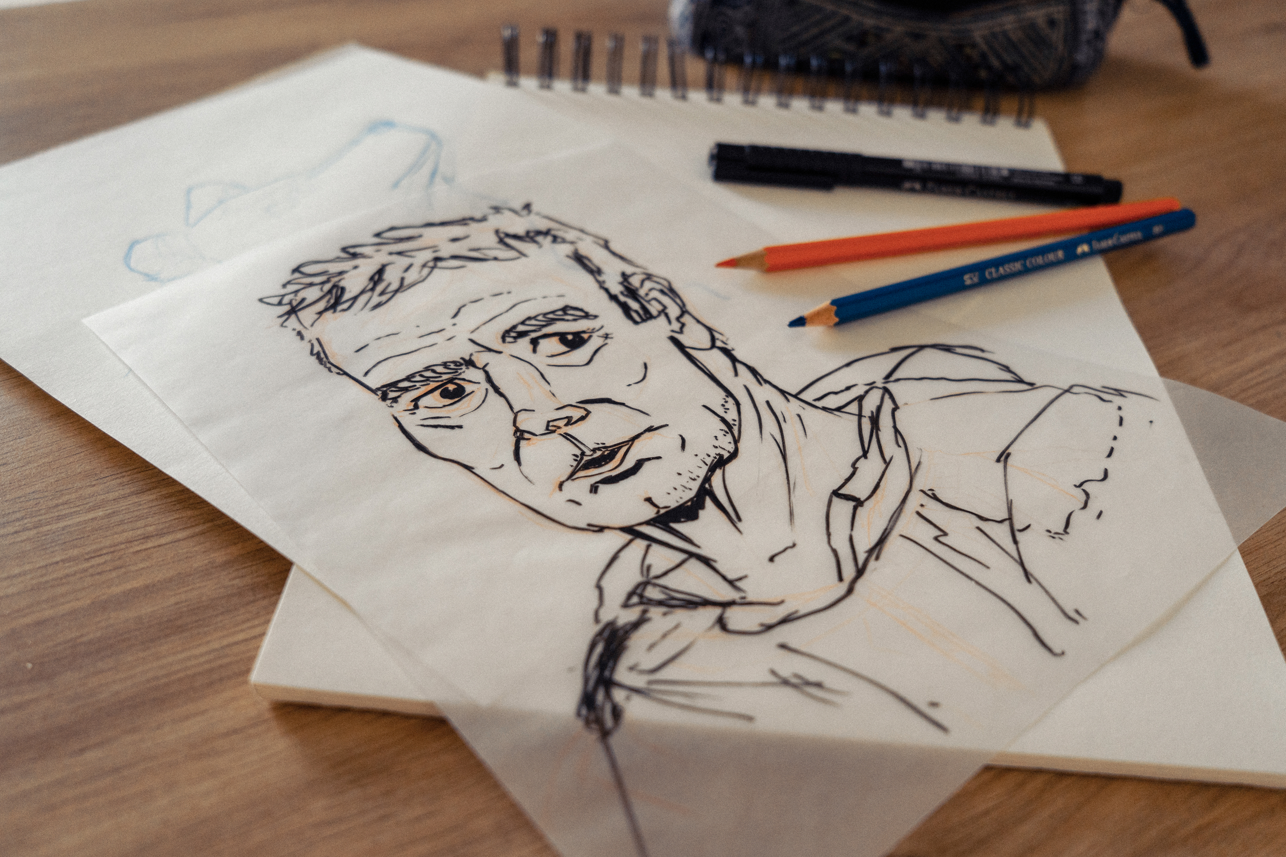 Sketch by Jason Dejaegere of a portrait of Franck Dubosc for the movie Un Ours dans le Jura
