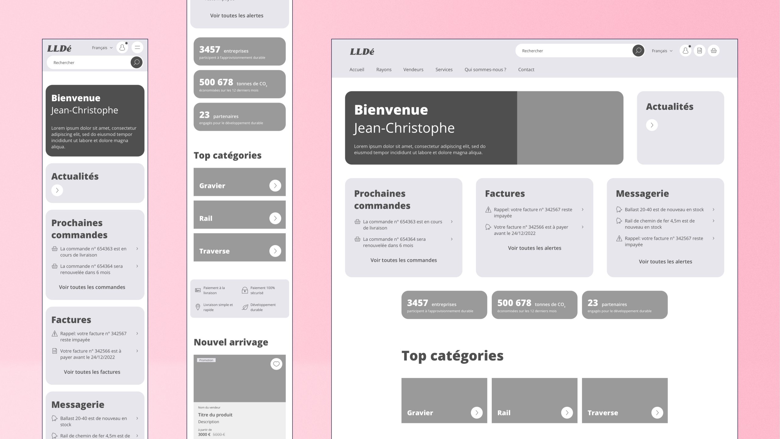 Haut de la page d'accueil sur mobile et desktop