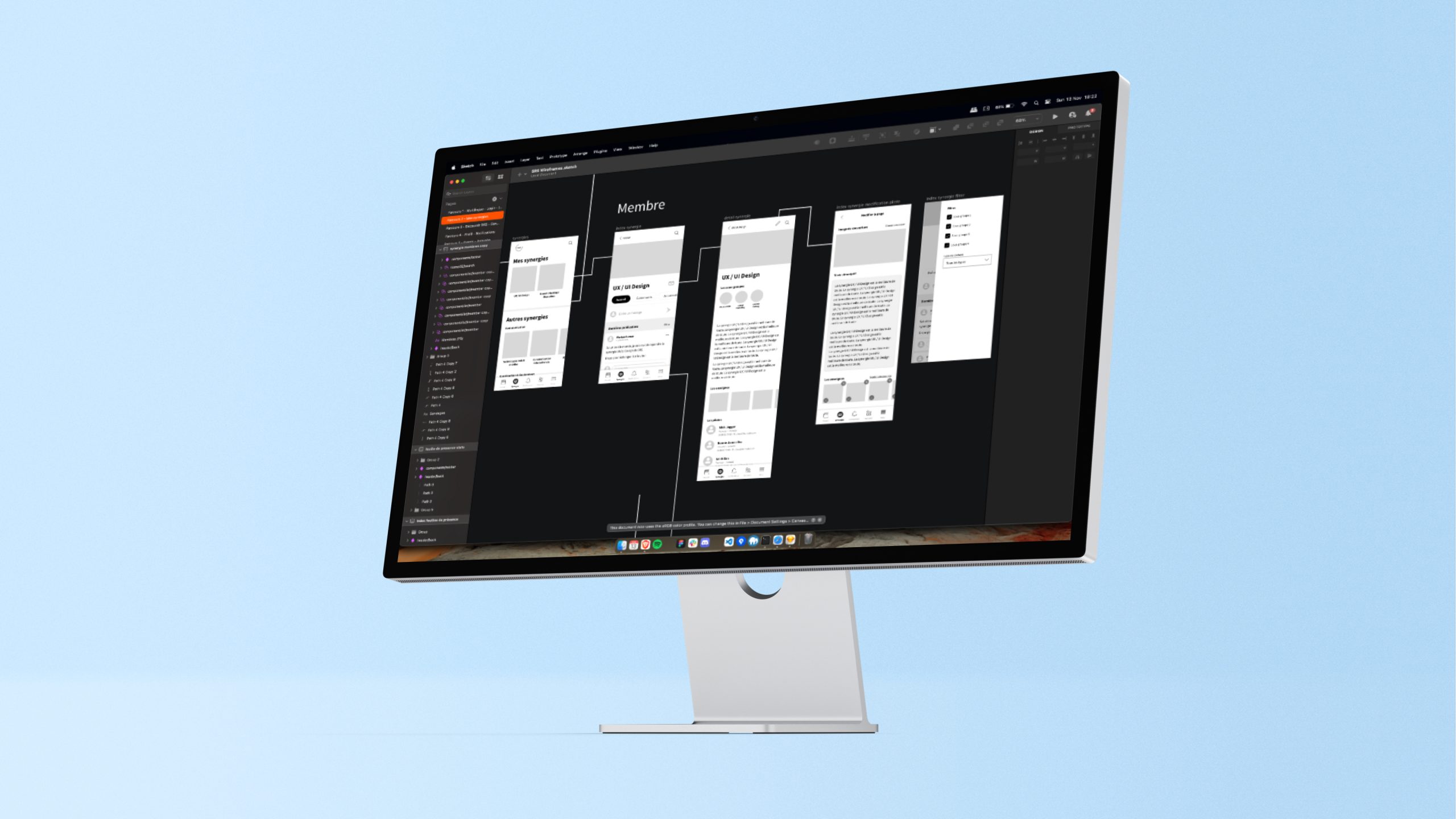 Mockup d'un iMac affichant des wireframes