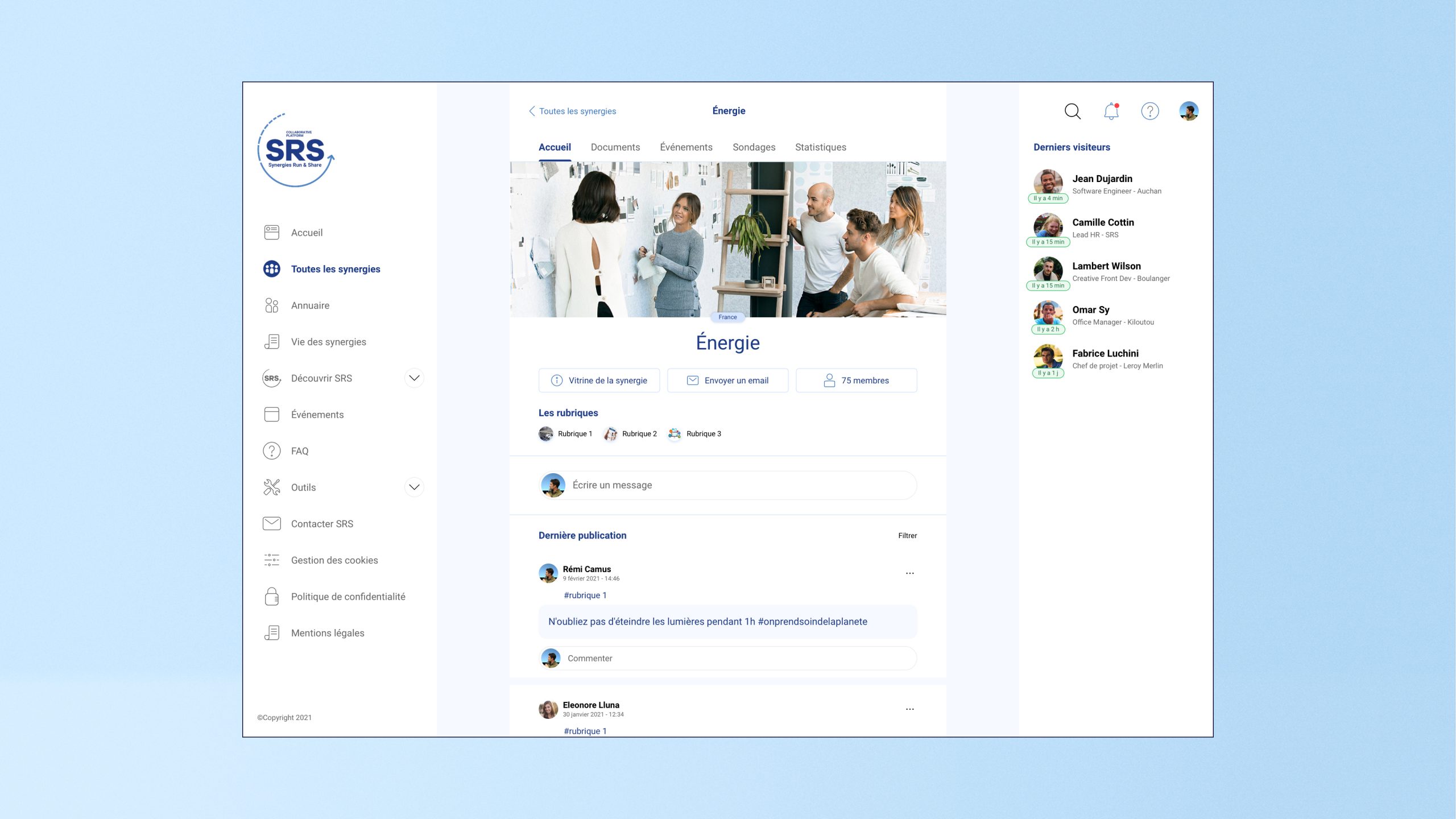 Aperçu du fil d'actualité sur desktop
